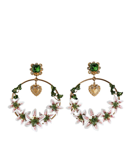 Dolce & Gabbana Gold Tone Brass Crystals Lily Resin Devotion Earrings