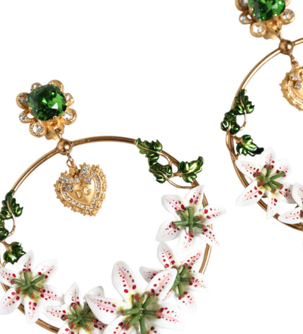 Dolce & Gabbana Gold Tone Brass Crystals Lily Resin Devotion Earrings