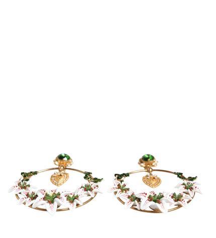 Dolce & Gabbana Gold Tone Brass Crystals Lily Resin Devotion Earrings