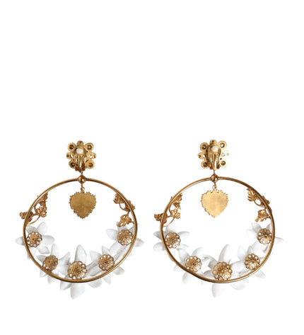 Dolce & Gabbana Gold Tone Brass Crystals Lily Resin Devotion Earrings