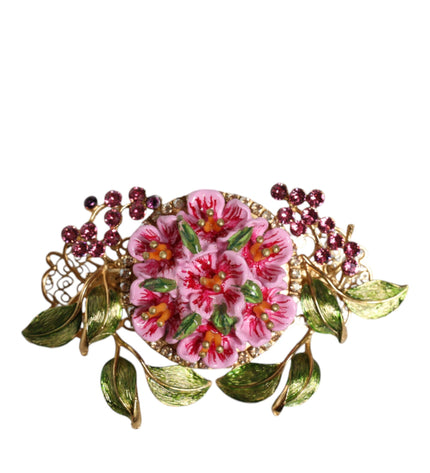 Dolce & Gabbana Gold Tone Brass Crystal Floral Hair Clip