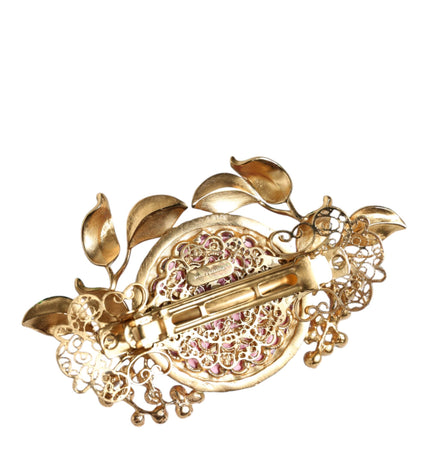 Dolce & Gabbana Gold Tone Brass Crystal Floral Hair Clip