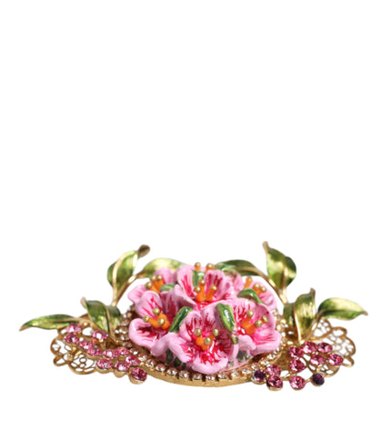 Dolce & Gabbana Gold Tone Brass Crystal Floral Hair Clip