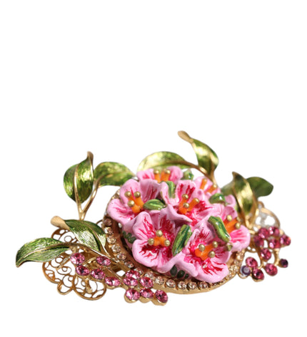 Dolce & Gabbana Gold Tone Brass Crystal Floral Hair Clip