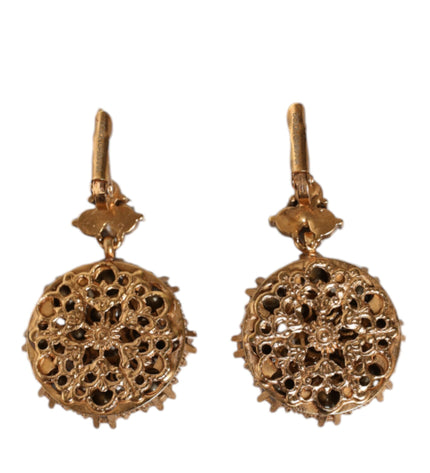 Dolce & Gabbana Gold Brass Crystal SICILY Clip Jewelry Dangling Earrings