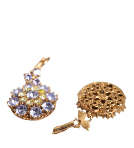 Dolce & Gabbana Gold Brass Crystal SICILY Clip Jewelry Dangling Earrings