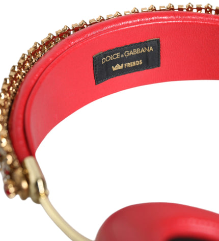 Dolce & Gabbana Red Nappa Leather Floral Crystal Headphone