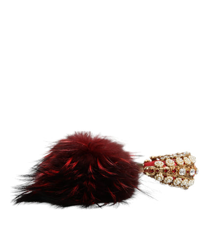 Dolce & Gabbana Red Gold Crystal Fur Headset Audio AUX Headphones