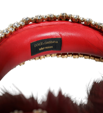 Dolce & Gabbana Red Gold Crystal Fur Headset Audio AUX Headphones