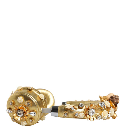 Dolce & Gabbana Gold Leather Floral Crystal Angel Headset Headphones