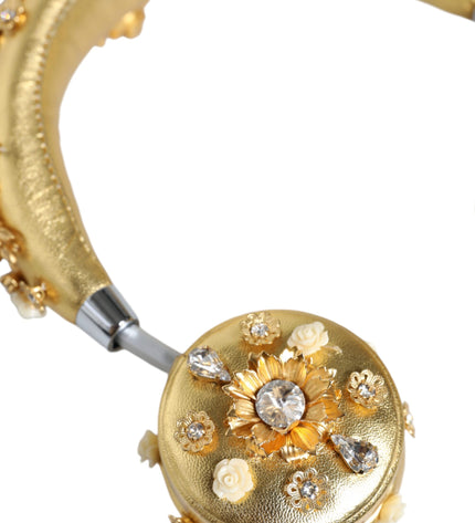 Dolce & Gabbana Gold Leather Floral Crystal Angel Headset Headphones