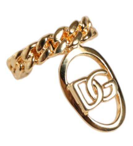 Dolce & Gabbana Gold Plated Open DG Logo Curb Chain Ring