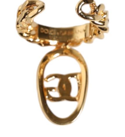 Dolce & Gabbana Gold Plated Open DG Logo Curb Chain Ring