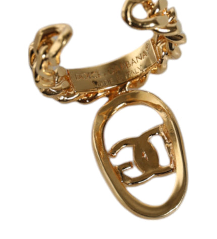 Dolce & Gabbana Gold Plated Open DG Logo Curb Chain Ring