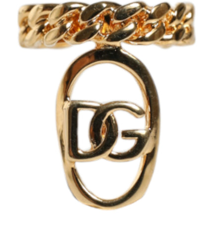 Dolce & Gabbana Gold Plated Open DG Logo Curb Chain Ring