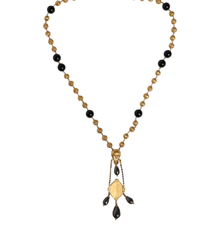 Dolce & Gabbana Gold Chain Brass Black Beaded Rosary Style Necklace