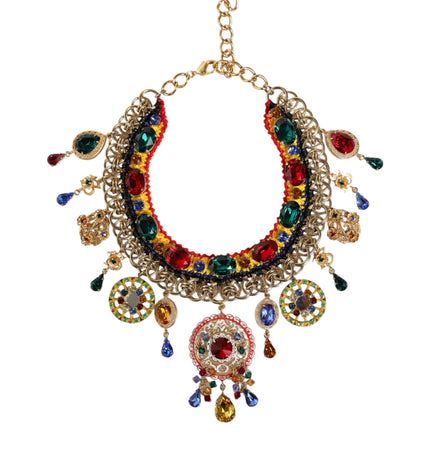 Dolce & Gabbana Gold Brass Chain Majolica Embellished Chocker Necklace