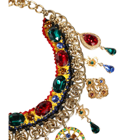 Dolce & Gabbana Gold Brass Chain Majolica Embellished Chocker Necklace