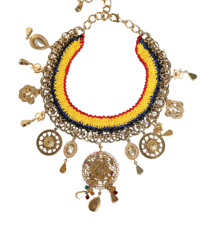 Dolce & Gabbana Gold Brass Chain Majolica Embellished Chocker Necklace