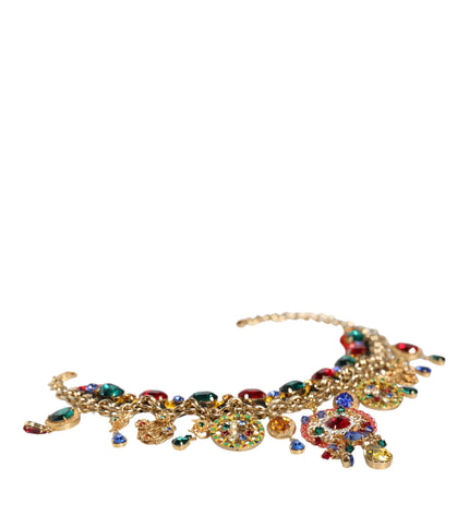 Dolce & Gabbana Gold Brass Chain Majolica Embellished Chocker Necklace