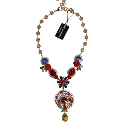 Dolce & Gabbana Gold Tone Brass Embellished Ball Chain Statement Necklace