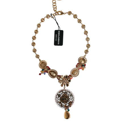 Dolce & Gabbana Gold Tone Brass Embellished Ball Chain Statement Necklace