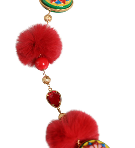 Dolce & Gabbana Gold Brass Red Fur Crystal Waist Torero Belt