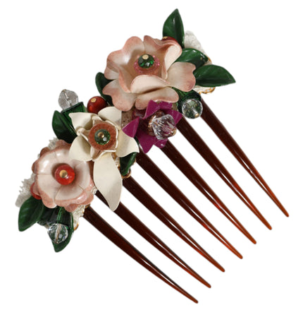 Dolce & Gabbana Brown Plastic Crystal Floral Women Hair Comb