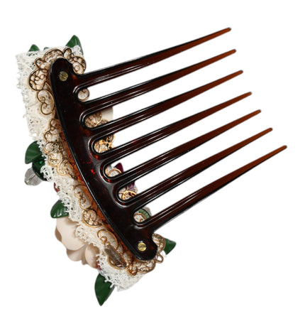 Dolce & Gabbana Brown Plastic Crystal Floral Women Hair Comb