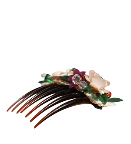 Dolce & Gabbana Brown Plastic Crystal Floral Women Hair Comb