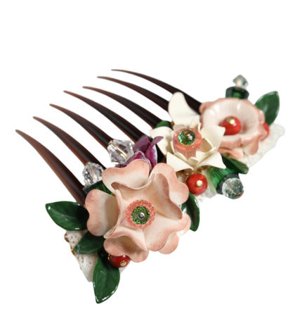 Dolce & Gabbana Brown Plastic Crystal Floral Women Hair Comb