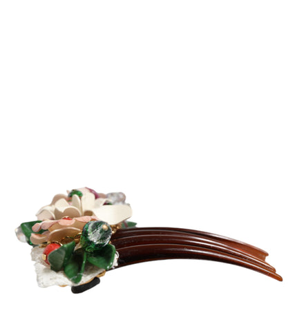 Dolce & Gabbana Brown Plastic Crystal Floral Women Hair Comb