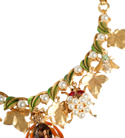 Dolce & Gabbana Gold Brass Crystal Bug Charm Pendant Statement Necklace