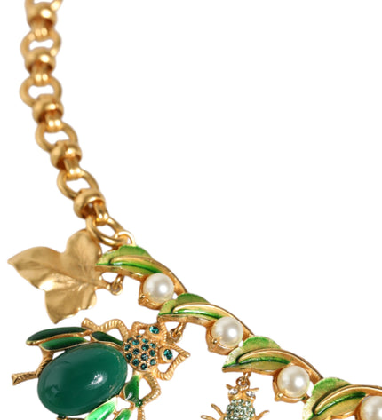 Dolce & Gabbana Gold Brass Crystal Bug Charm Pendant Statement Necklace