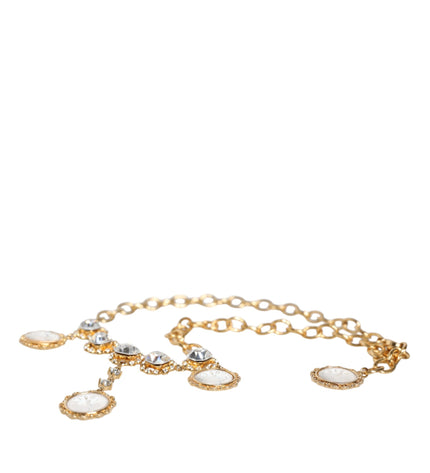 Dolce & Gabbana Gold Chain Brass Crystal Clock Statement Necklace