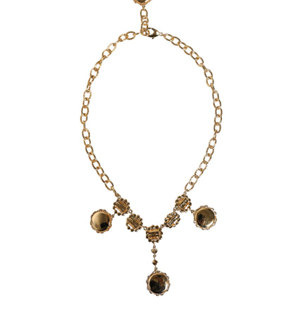 Dolce & Gabbana Gold Chain Brass Crystal Clock Statement Necklace