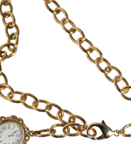 Dolce & Gabbana Gold Chain Brass Crystal Clock Statement Necklace