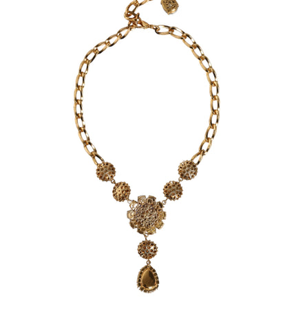 Dolce & Gabbana Gold Brass Crystal Purple Pink Pearl Pendants Necklace