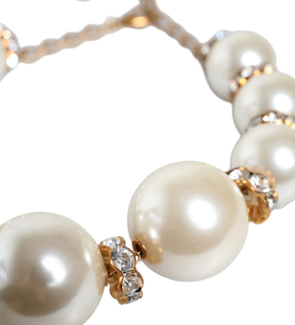 Dolce & Gabbana White Maxi Faux Pearl Beads Crystals Gold Chain Necklace