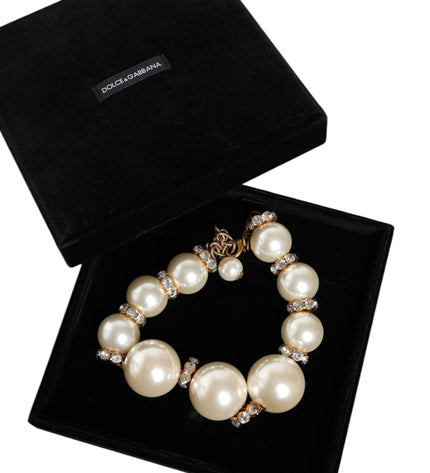 Dolce & Gabbana White Maxi Faux Pearl Beads Crystals Gold Chain Necklace