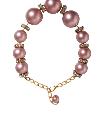 Dolce & Gabbana Pink Maxi Faux Pearl Beads Crystals Gold Chain Necklace