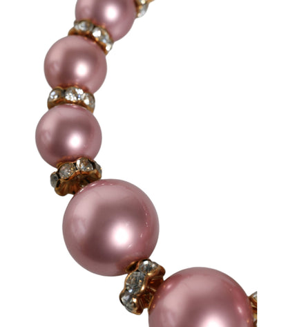 Dolce & Gabbana Pink Maxi Faux Pearl Beads Crystals Gold Chain Necklace