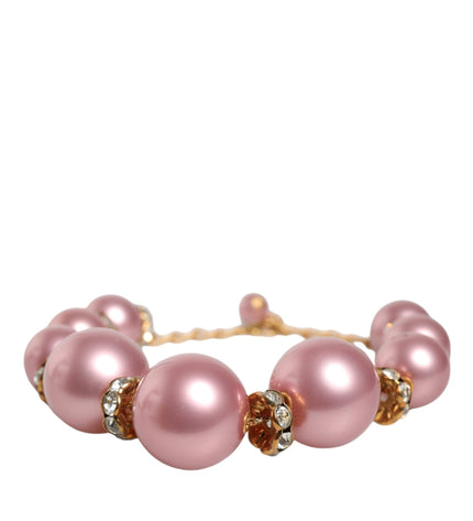 Dolce & Gabbana Pink Maxi Faux Pearl Beads Crystals Gold Chain Necklace