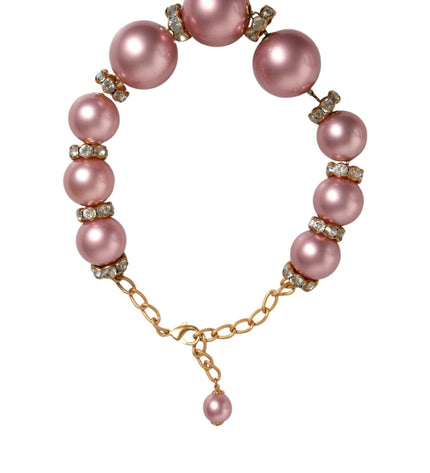 Dolce & Gabbana Pink Maxi Faux Pearl Beads Crystals Gold Chain Necklace