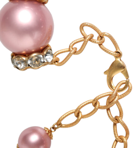 Dolce & Gabbana Pink Maxi Faux Pearl Beads Crystals Gold Chain Necklace