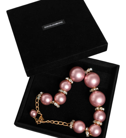 Dolce & Gabbana Pink Maxi Faux Pearl Beads Crystals Gold Chain Necklace