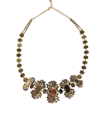 Dolce & Gabbana Gold Brass Link Chain Rose Petal Crystal Embellished Necklace