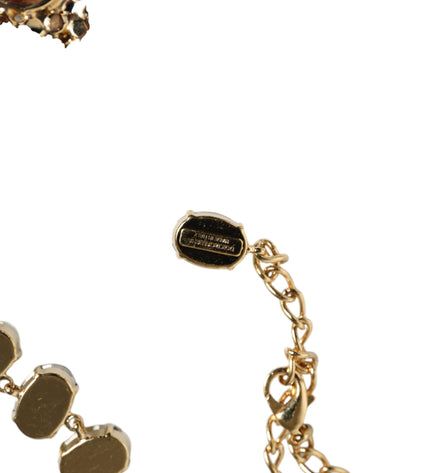 Dolce & Gabbana Gold Brass Link Chain Rose Petal Crystal Embellished Necklace