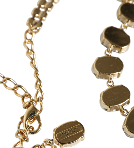 Dolce & Gabbana Gold Brass Link Chain Rose Petal Crystal Embellished Necklace