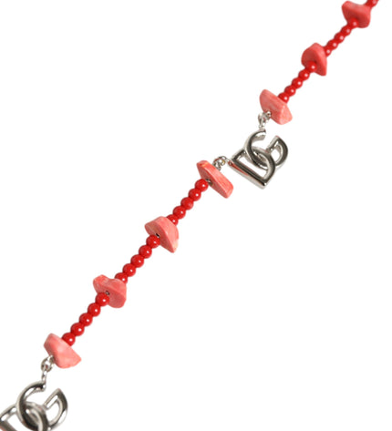 Dolce & Gabbana Silver Tone Brass Beaded Resin DG Logo Chain Necklace